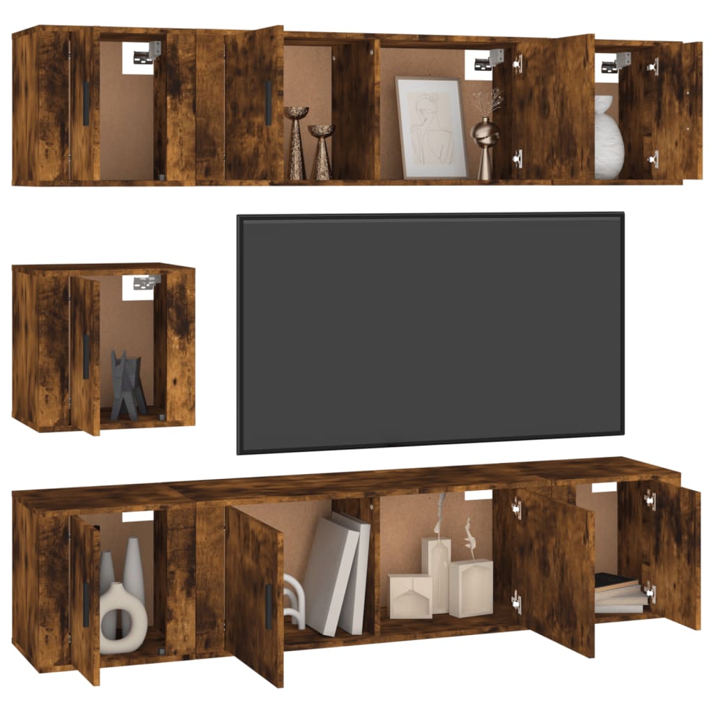 vidaXL 7-tlg. TV-Schrank-Set Räuchereiche Holzwerkstoff