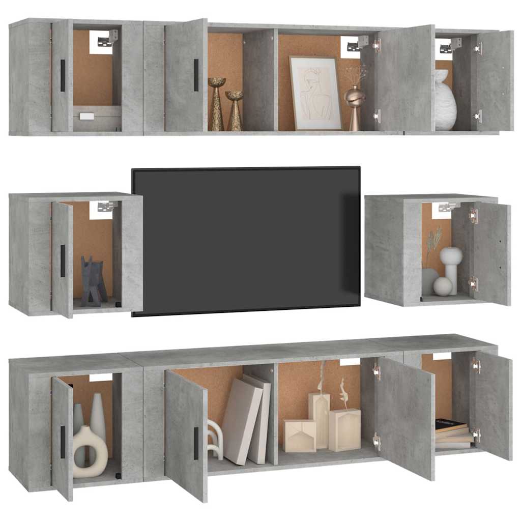 vidaXL 8-tlg. TV-Schrank-Set Betongrau Holzwerkstoff
