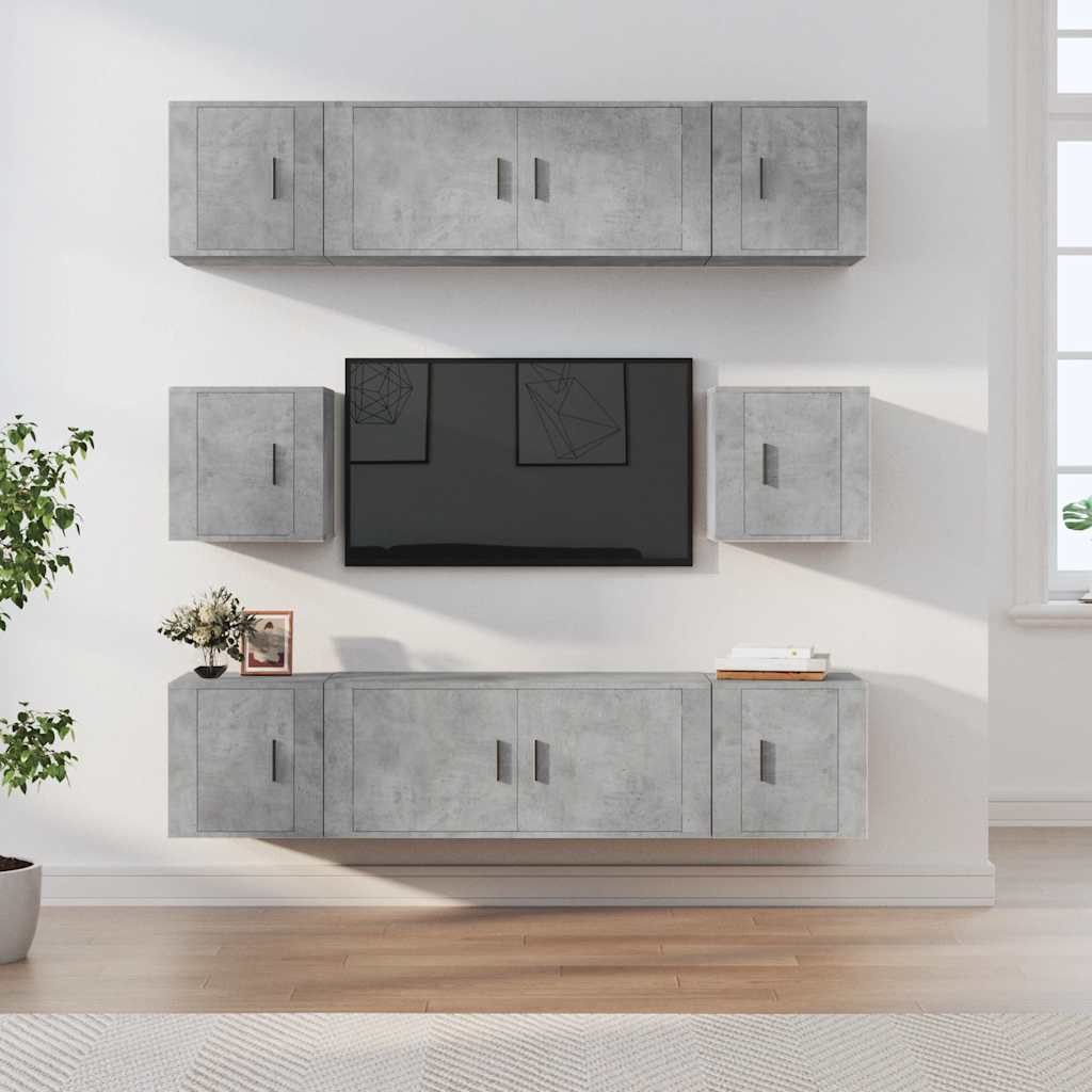 vidaXL 8-tlg. TV-Schrank-Set Betongrau Holzwerkstoff