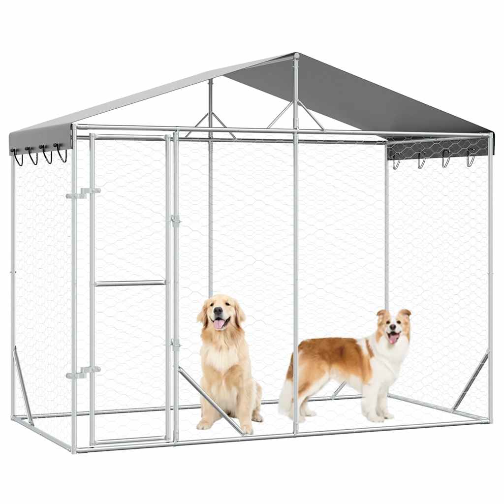 vidaXL Outdoor-Hundezwinger mit Dach Silber 3x1,5x2,5m Stahl Verzinkt