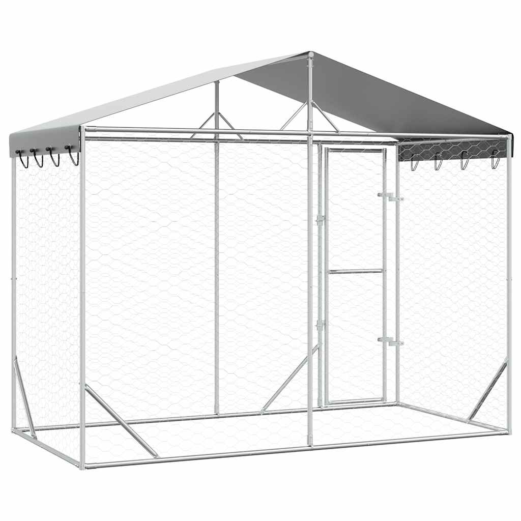 vidaXL Outdoor-Hundezwinger mit Dach Silber 3x1,5x2,5m Stahl Verzinkt