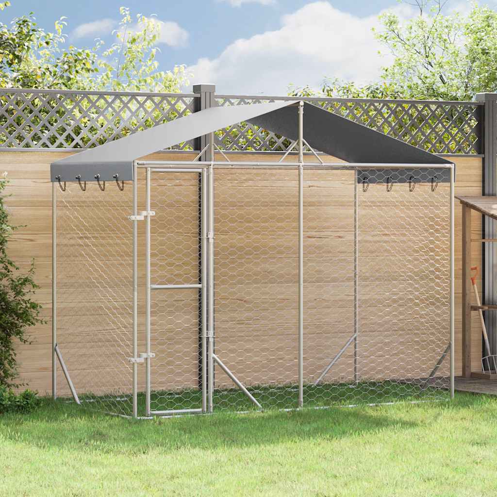 vidaXL Outdoor-Hundezwinger mit Dach Silber 3x1,5x2,5m Stahl Verzinkt