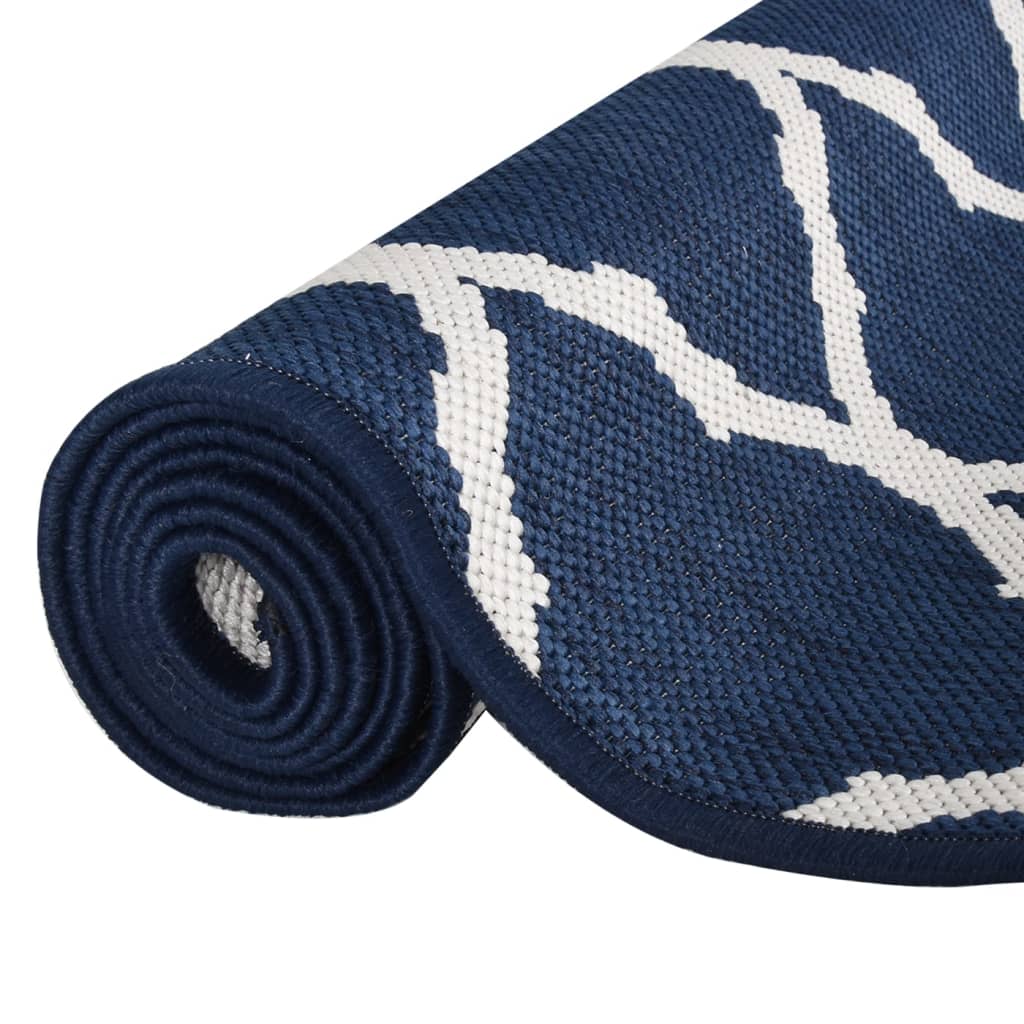 vidaXL Outdoor-Teppich Marineblau Weiß 80x150 cm Beidseitig Nutzbar