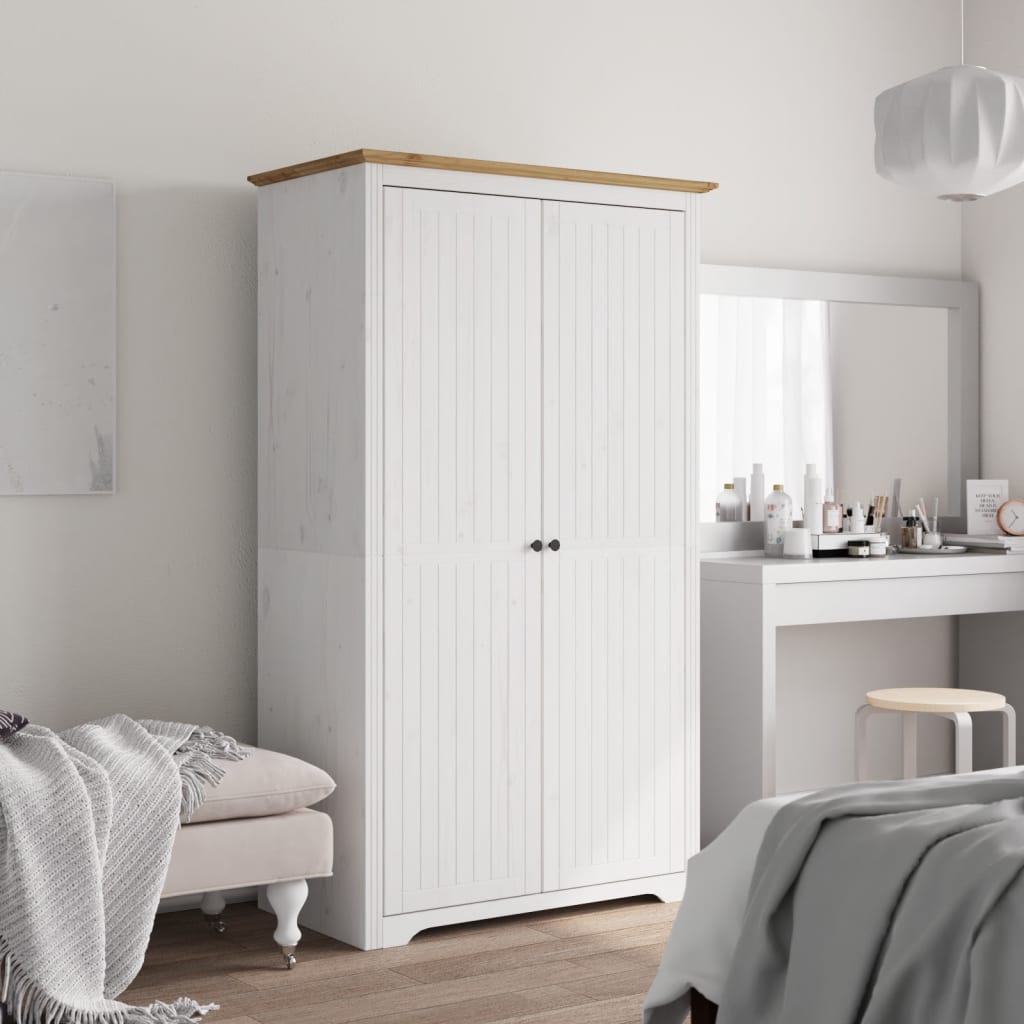 vidaXL Kleiderschrank BODO Weiß und Braun 99x53,5x173 cm Kiefernholz