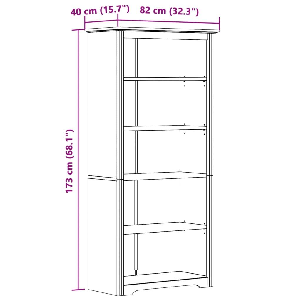 vidaXL Bücherregal 5 Fächer BODO Weiß 82x40x173 cm Massivholz Kiefer