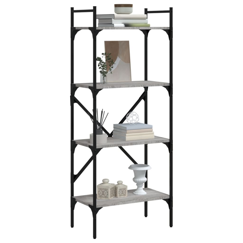 vidaXL Bücherregal 4 Fächer Grau Sonoma 56x31,5x138,5 cm Holzwerkstoff