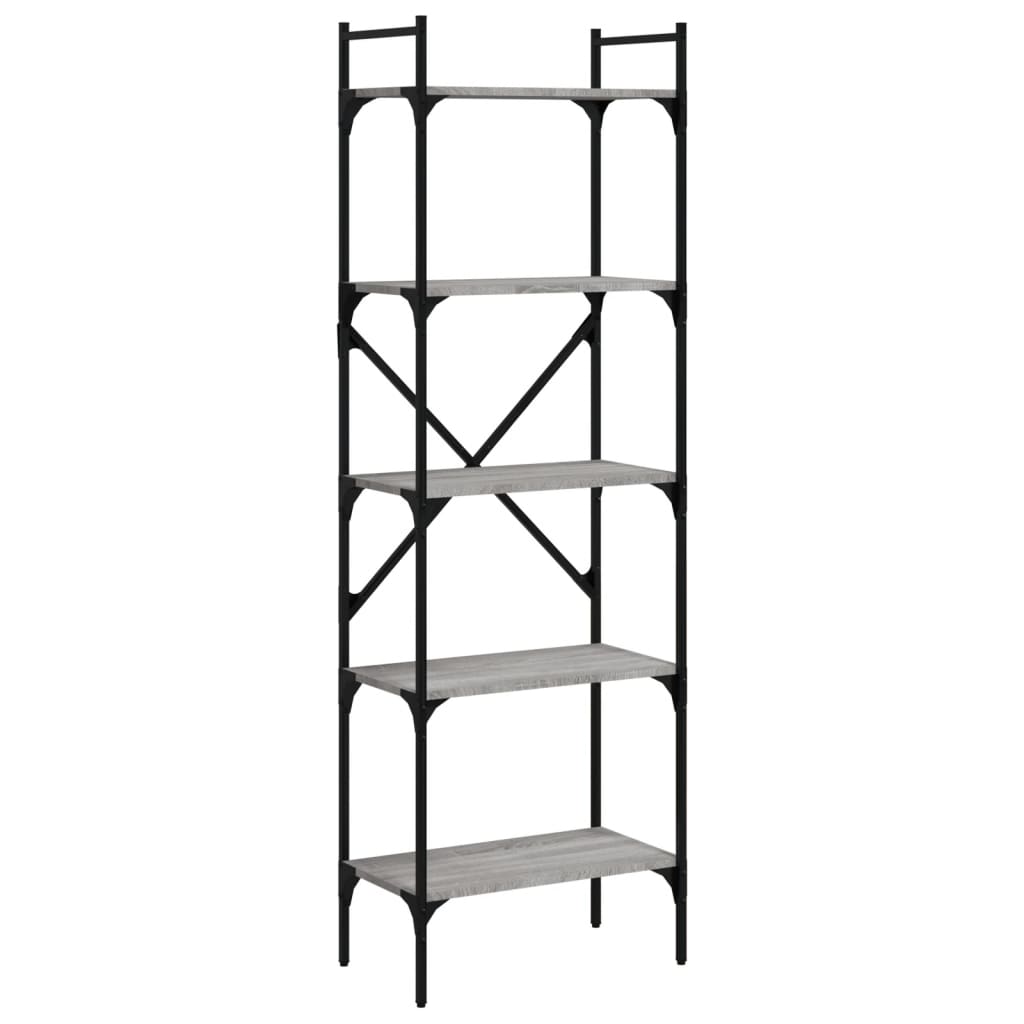 vidaXL Bücherregal 5 Fächer Grau Sonoma 56x31,5x174 cm Holzwerkstoff