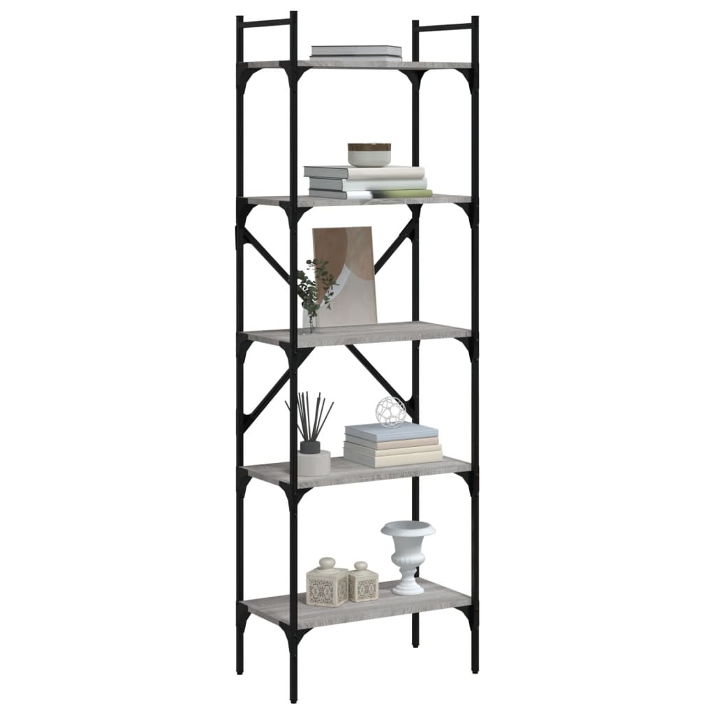 vidaXL Bücherregal 5 Fächer Grau Sonoma 56x31,5x174 cm Holzwerkstoff
