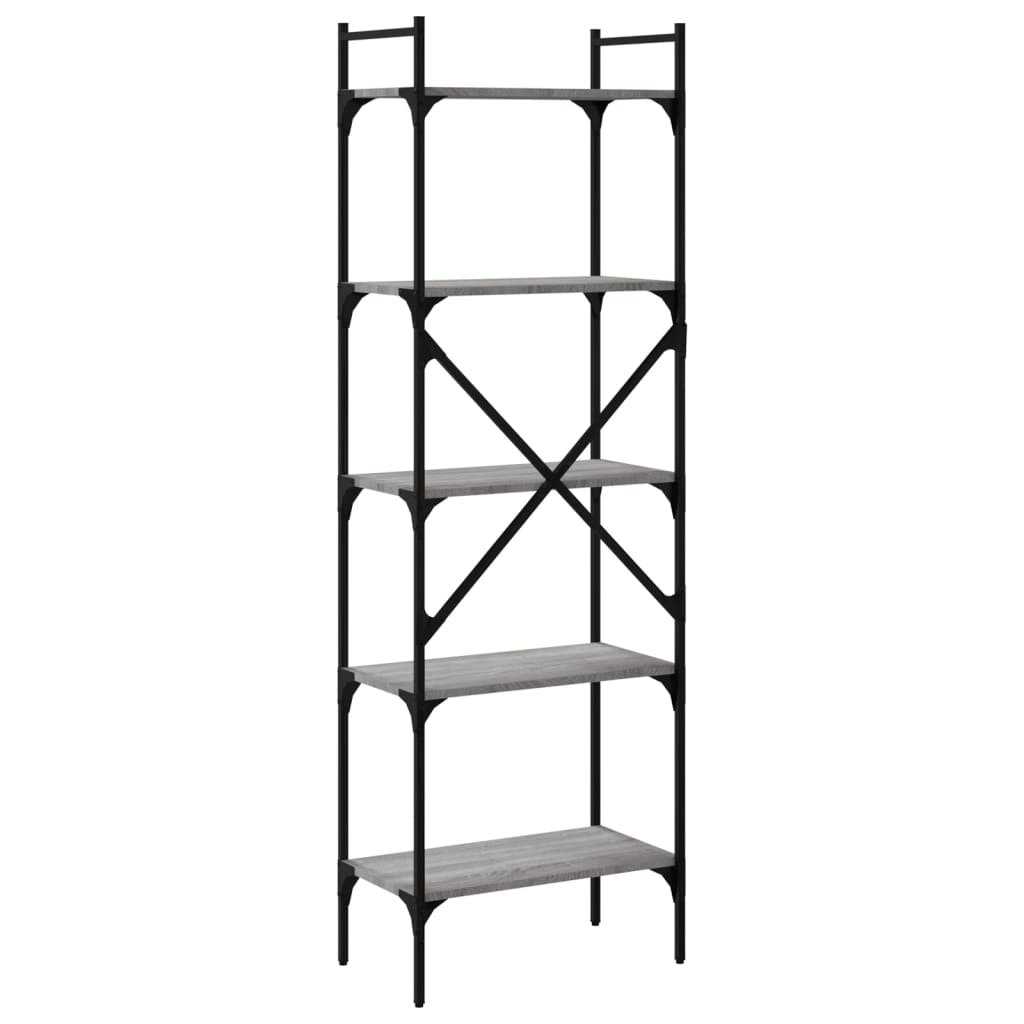 vidaXL Bücherregal 5 Fächer Grau Sonoma 56x31,5x174 cm Holzwerkstoff