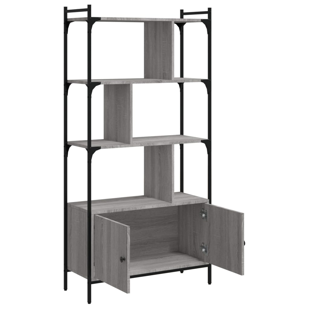 vidaXL Bücherregal mit Türen Grau Sonoma 76,5x30x154,5cm Holzwerkstoff