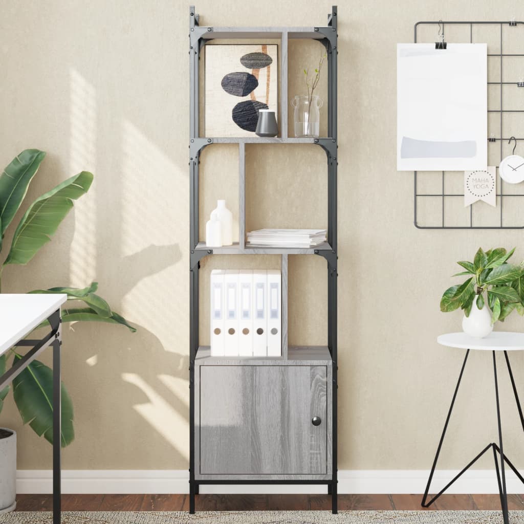 vidaXL Bücherregal mit Tür Grau Sonoma 44,5x30x154,5 cm Holzwerkstoff