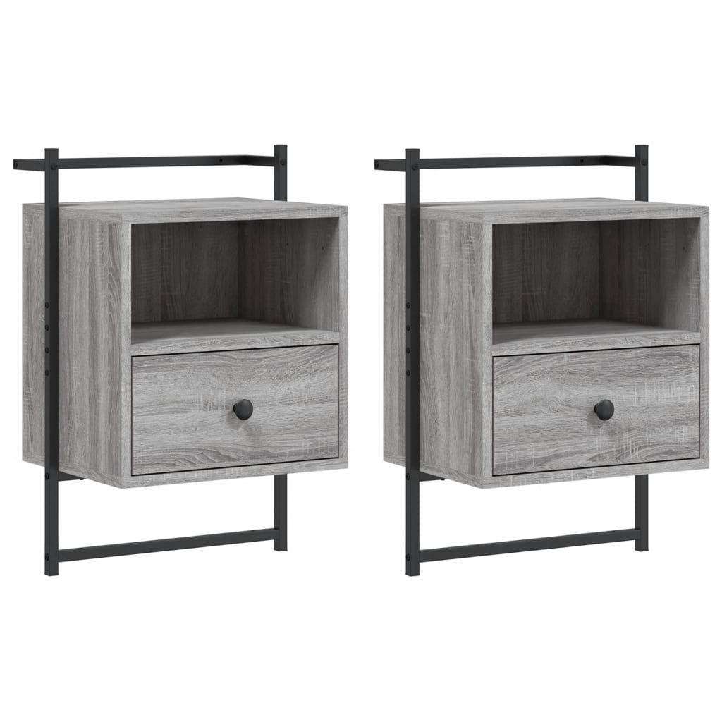 vidaXL Wand-Nachttische 2 Stk. Grau Sonoma 40x30x61 cm Holzwerkstoff