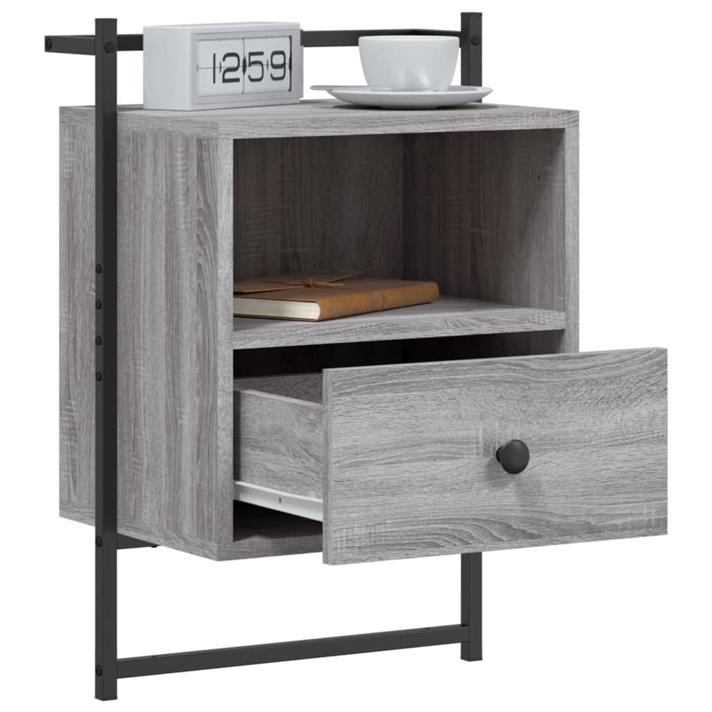 vidaXL Wand-Nachttische 2 Stk. Grau Sonoma 40x30x61 cm Holzwerkstoff