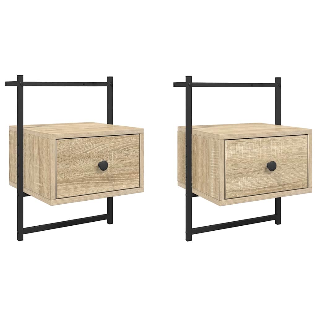vidaXL Wand-Nachttische 2 Stk. Sonoma-Eiche 35x30x51 cm Holzwerkstoff