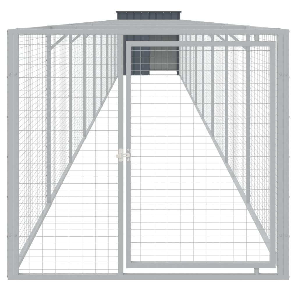 vidaXL Hundehütte mit Auslauf Anthrazit 110x1017x110 cm Stahl Verzinkt