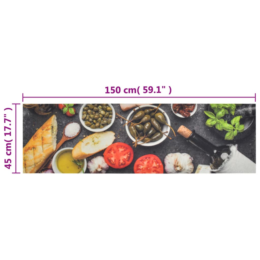 vidaXL Küchenteppich Waschbar Wein & Essen 45x150 cm Samt