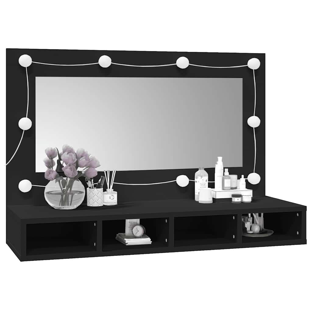 vidaXL Spiegelschrank mit LED Schwarz 90x31,5x62 cm