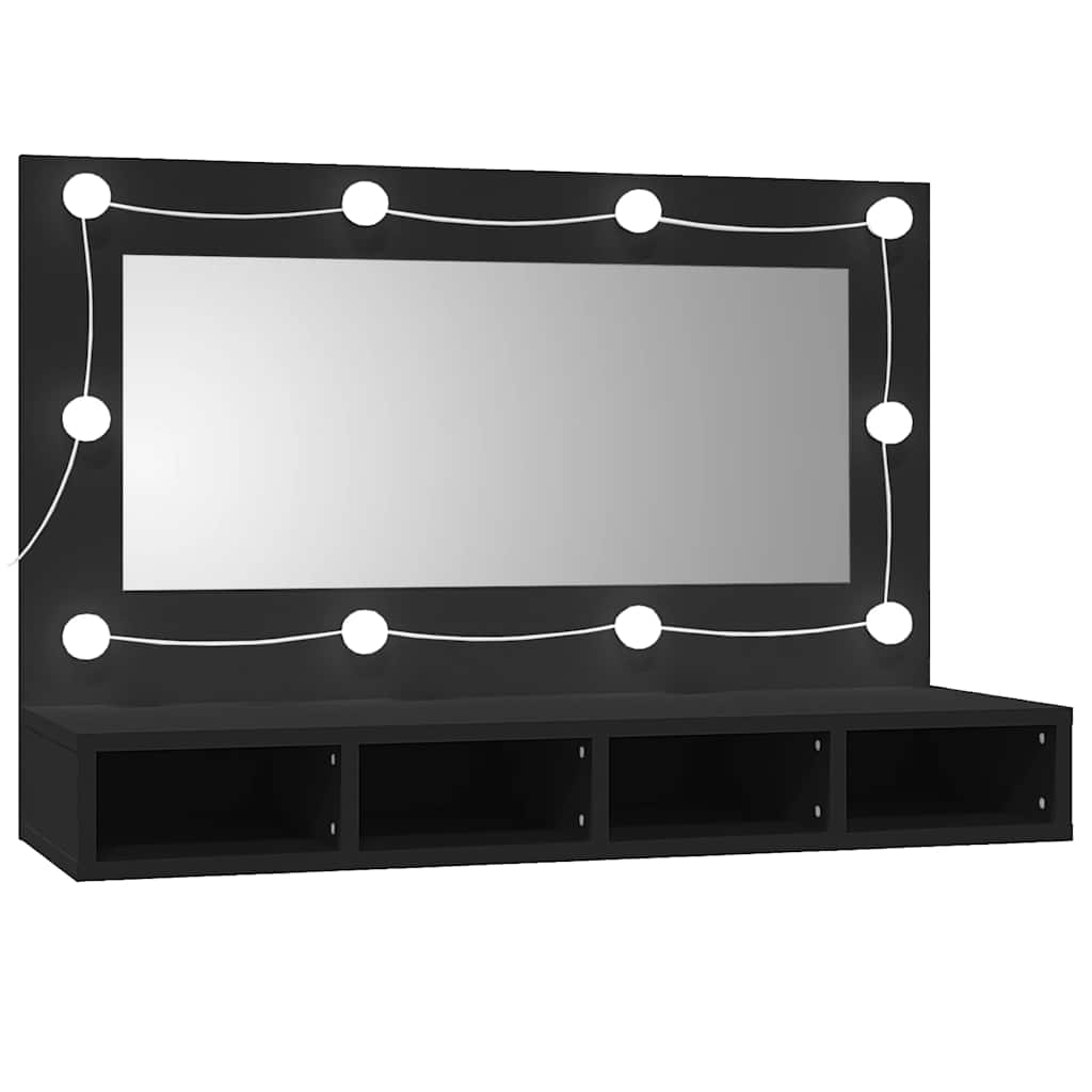 vidaXL Spiegelschrank mit LED Schwarz 90x31,5x62 cm