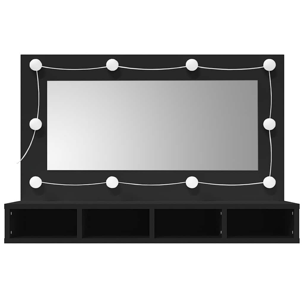 vidaXL Spiegelschrank mit LED Schwarz 90x31,5x62 cm