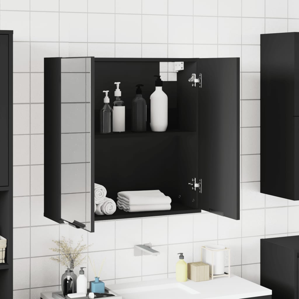 vidaXL Spiegelschrank Schwarz 64x20x67 cm Holzwerkstoff