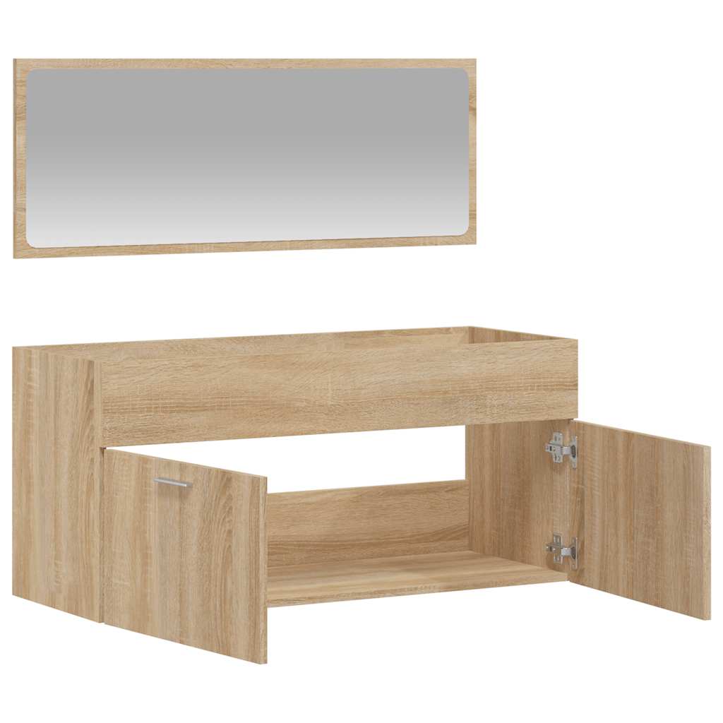 vidaXL Badschrank mit Spiegel Sonoma-Eiche Holzwerkstoff