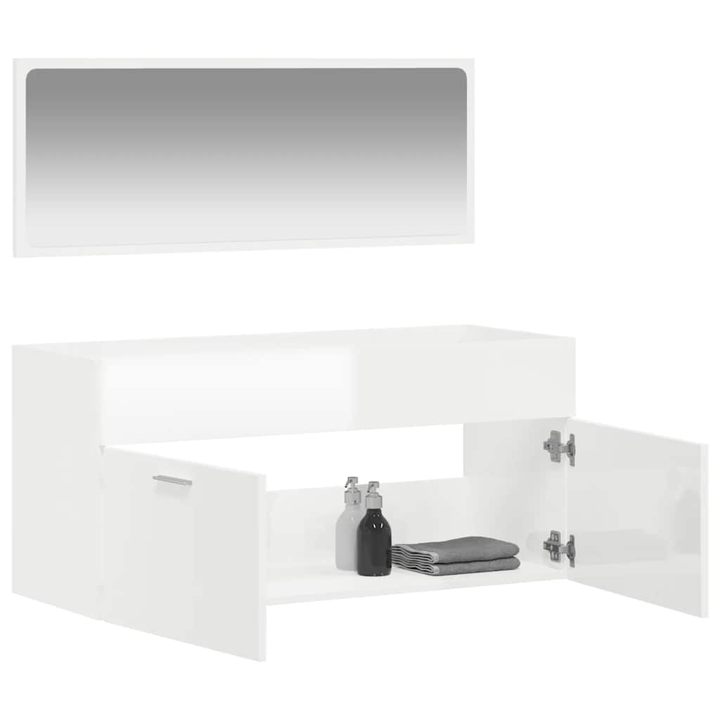 vidaXL Badschrank mit Spiegel Hochglanz-Weiß Holzwerkstoff
