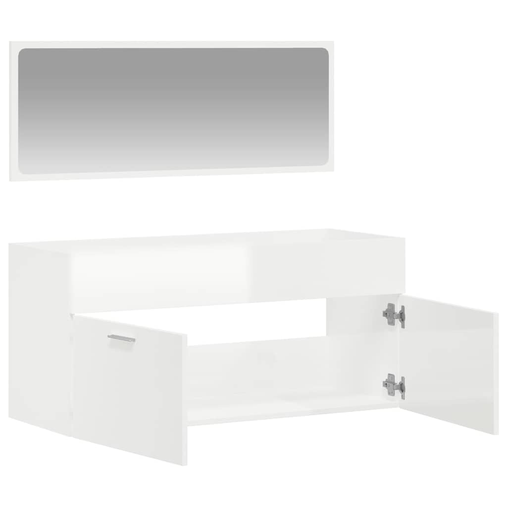 vidaXL Badschrank mit Spiegel Hochglanz-Weiß Holzwerkstoff