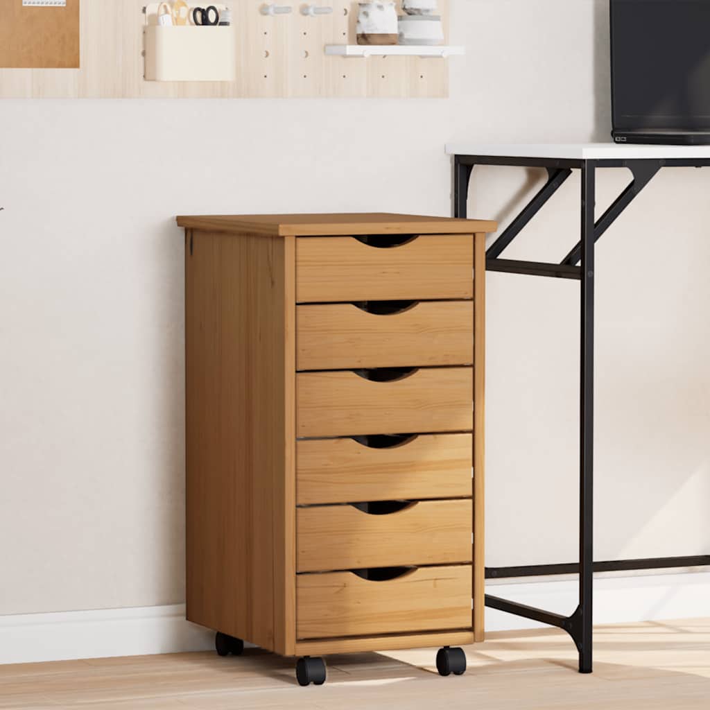 vidaXL Rollschrank mit Schubladen MOSS Honigbraun Massivholz Kiefer
