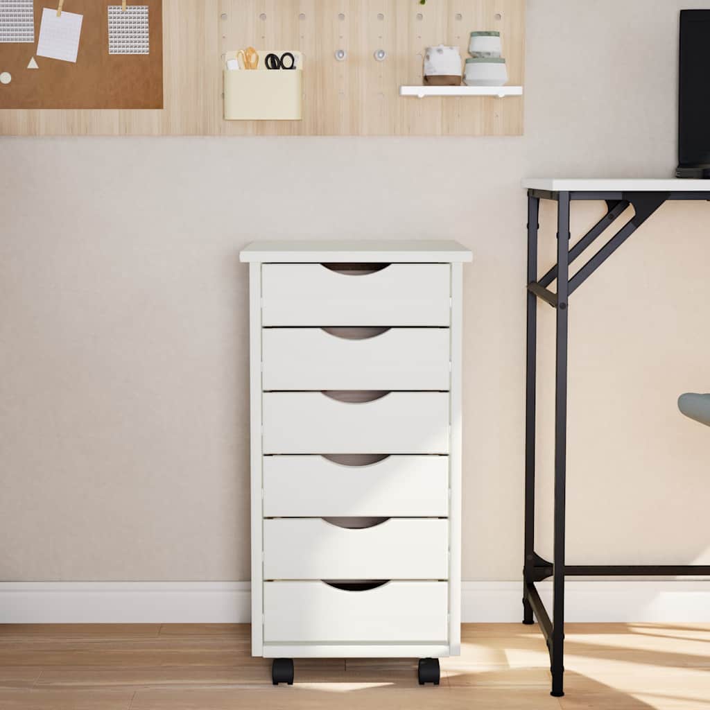 vidaXL Rollschrank mit Schubladen MOSS Weiß Massivholz Kiefer