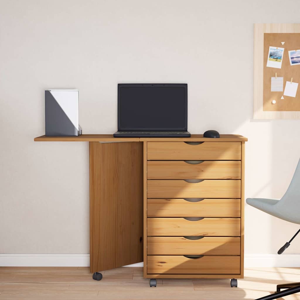 vidaXL Rollschrank mit Schreibtisch MOSS Honigbraun Massivholz Kiefer