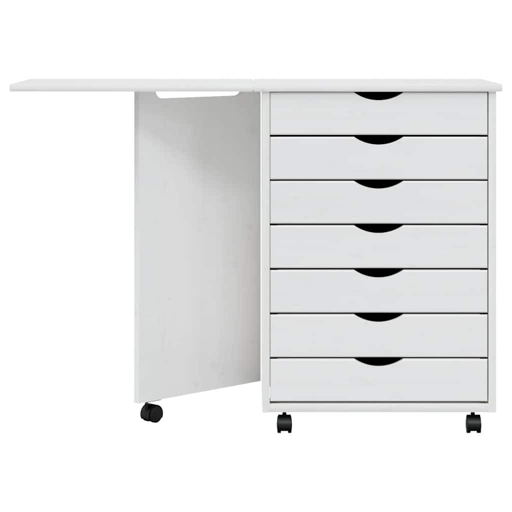 vidaXL Rollschrank mit Schreibtisch MOSS Weiß Massivholz Kiefer