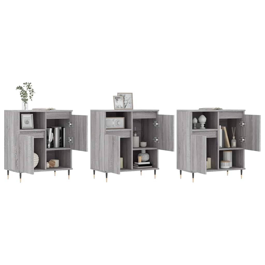 vidaXL Sideboards 3 Stk. Grau Sonoma Holzwerkstoff