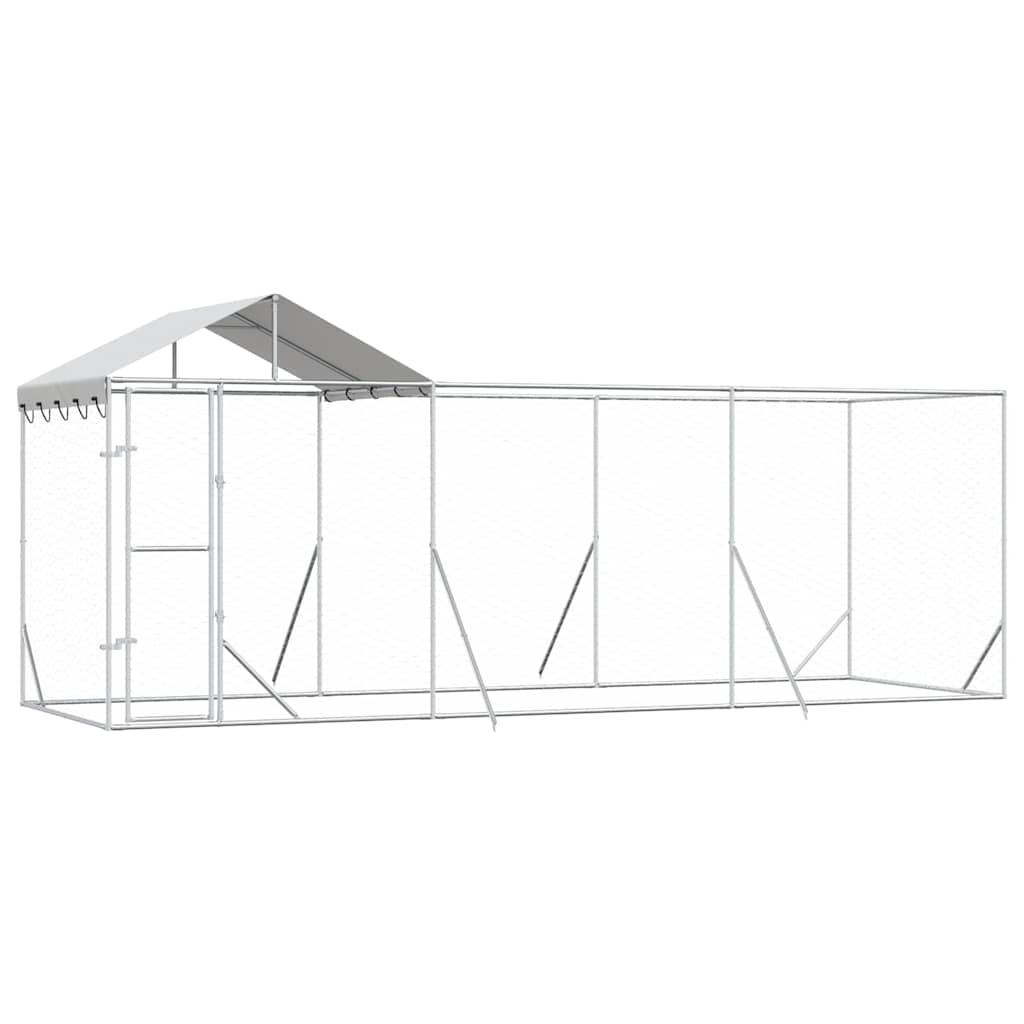 vidaXL Outdoor-Hundezwinger mit Dach Silber 6x2x2,5 m Verzinkter Stahl
