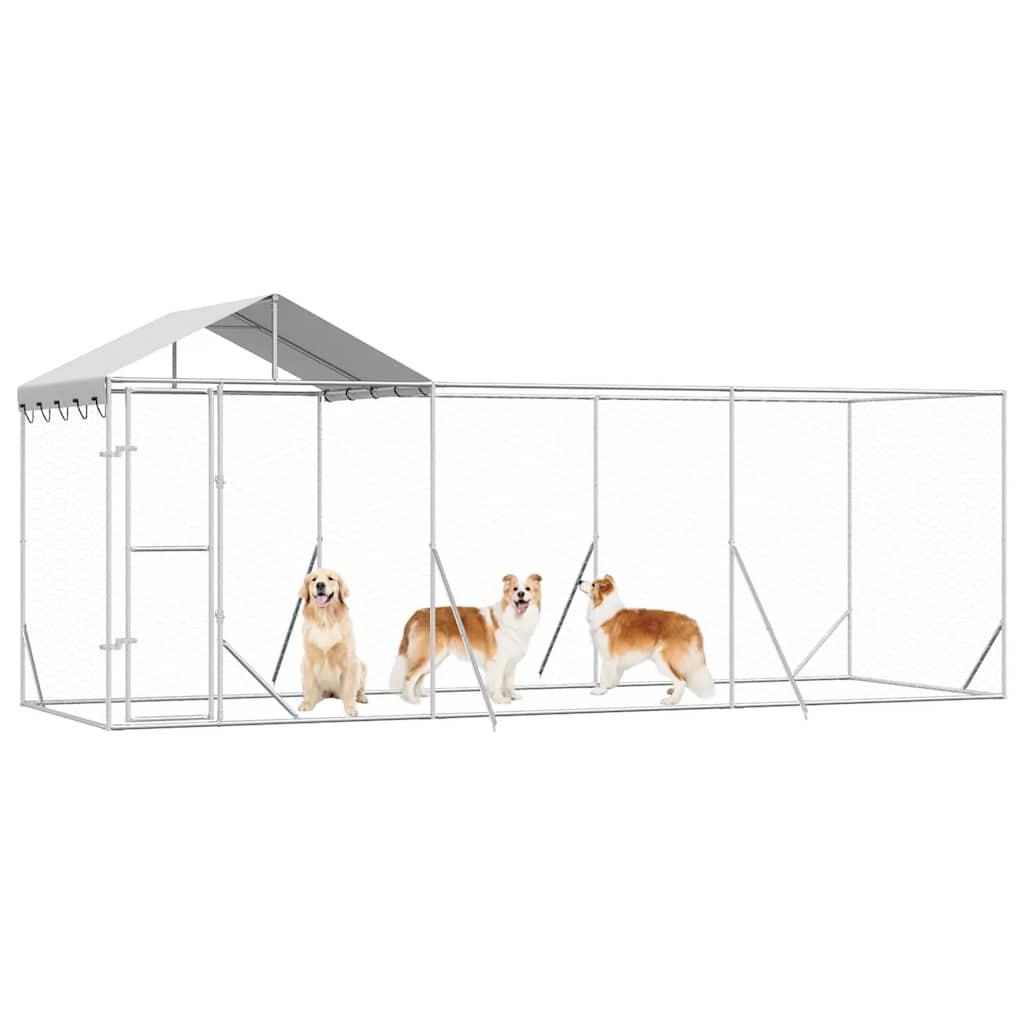 vidaXL Outdoor-Hundezwinger mit Dach Silber 6x2x2,5 m Verzinkter Stahl