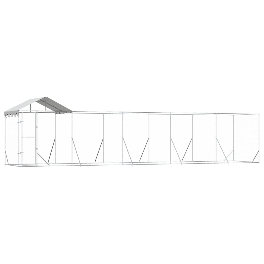 vidaXL Outdoor-Hundezwinger mit Dach Silbern 10x2x2,5 m Stahl Verzinkt
