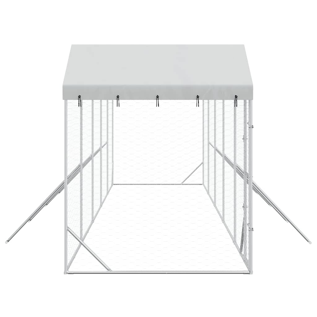 vidaXL Outdoor-Hundezwinger mit Dach Silbern 10x2x2,5 m Stahl Verzinkt