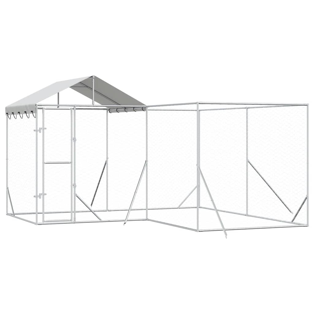 vidaXL Outdoor-Hundezwinger mit Dach Silbern 4x4x2,5m Verzinkter Stahl