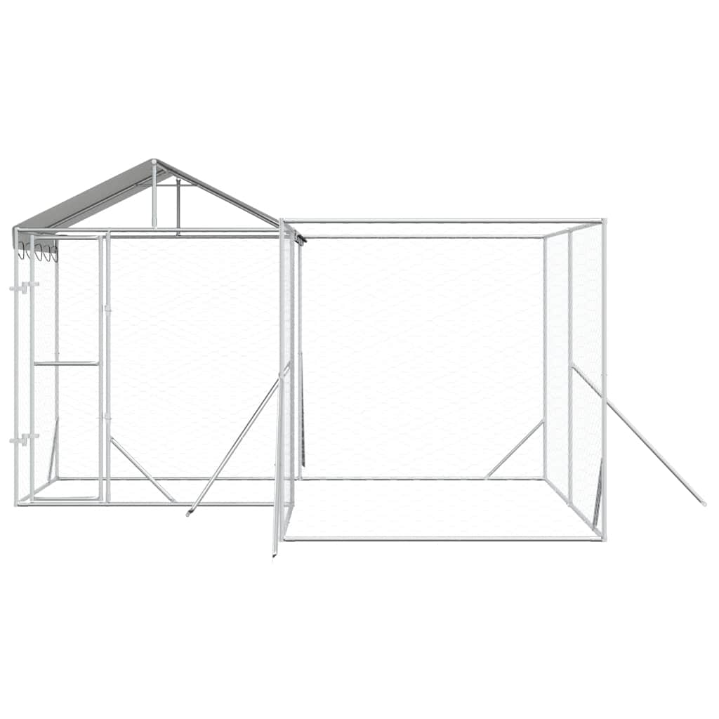 vidaXL Outdoor-Hundezwinger mit Dach Silbern 4x4x2,5m Verzinkter Stahl
