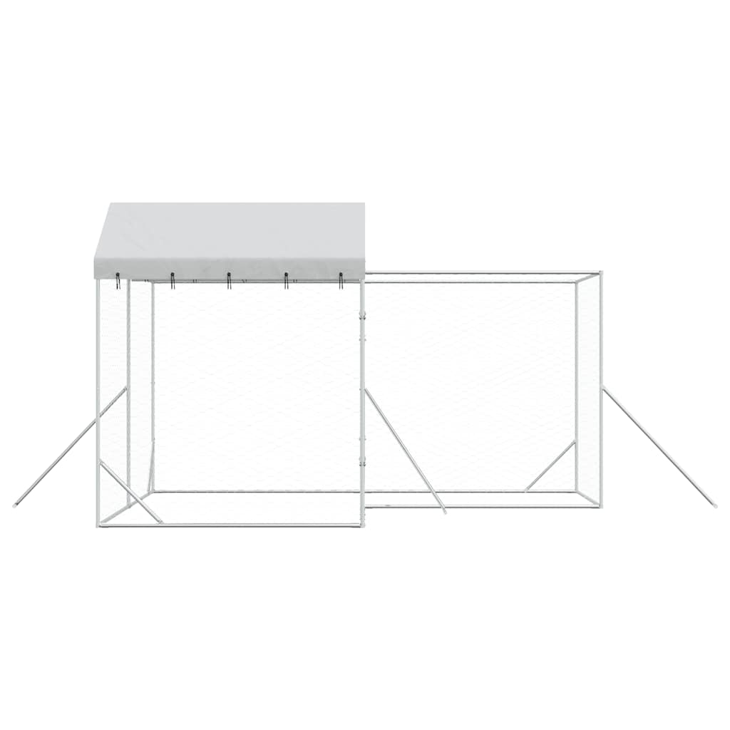 vidaXL Outdoor-Hundezwinger mit Dach Silbern 4x4x2,5m Verzinkter Stahl