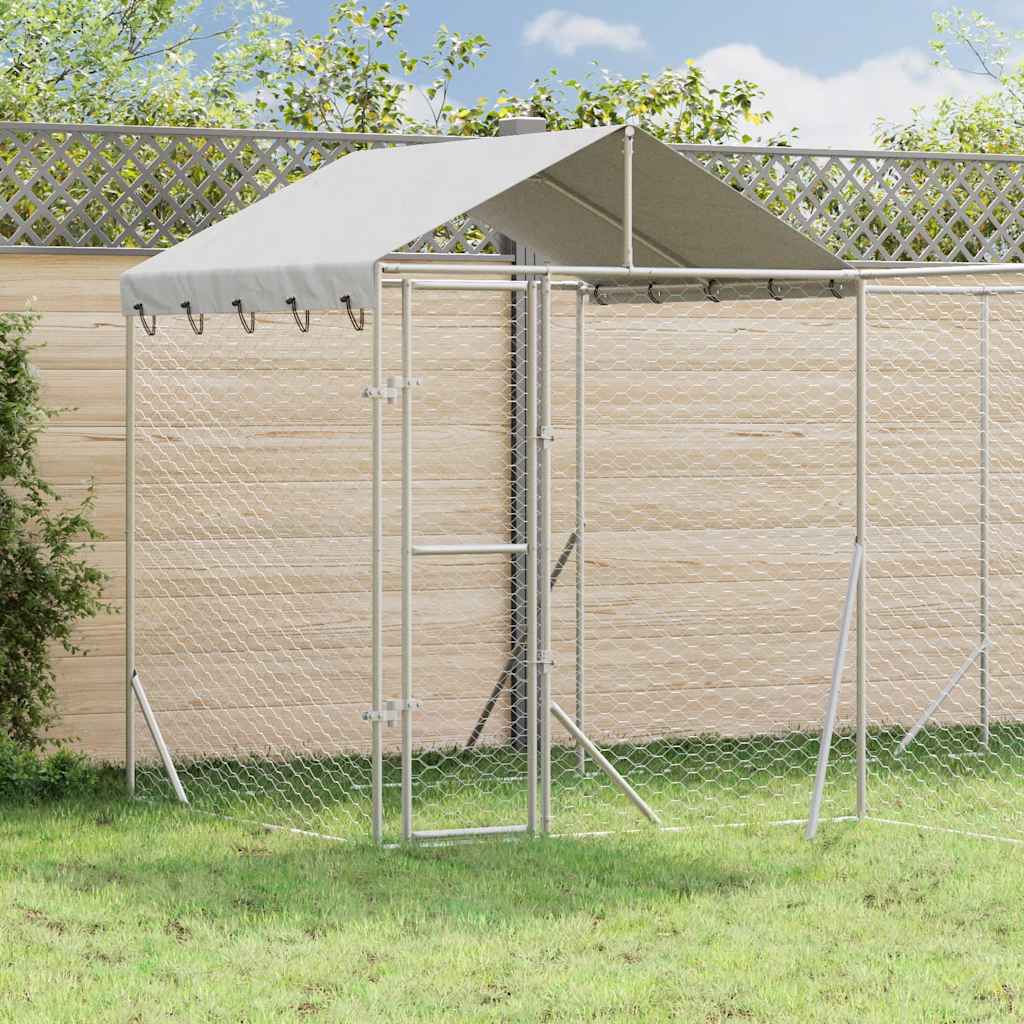 vidaXL Outdoor-Hundezwinger mit Dach Silbern 4x4x2,5m Verzinkter Stahl