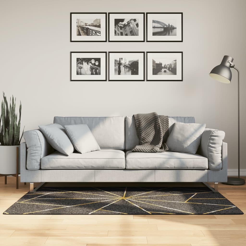 vidaXL Teppich Waschbar Schwarz und Golden 80x150 cm
