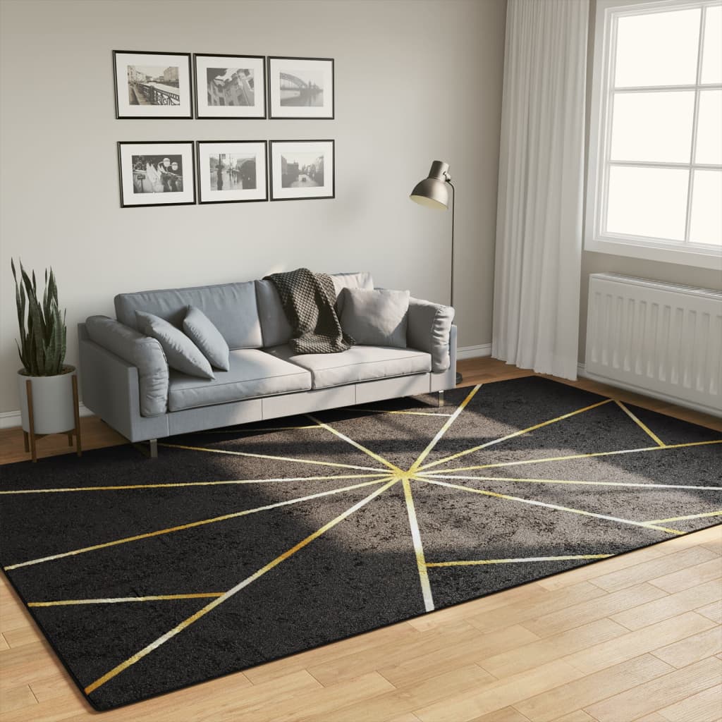 vidaXL Teppich Waschbar Schwarz und Golden 80x150 cm