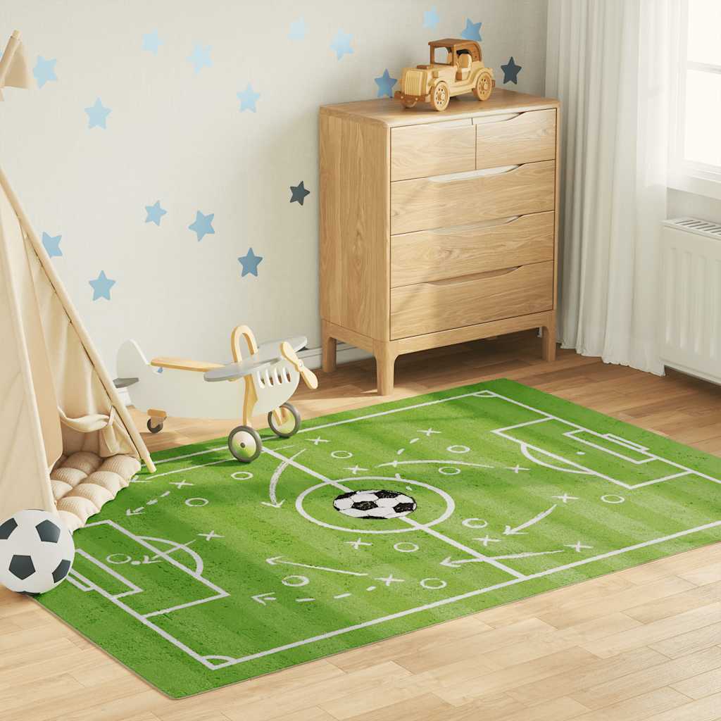 vidaXL Kinderteppich Grün 160x230 cm Fußballfeld Waschbar