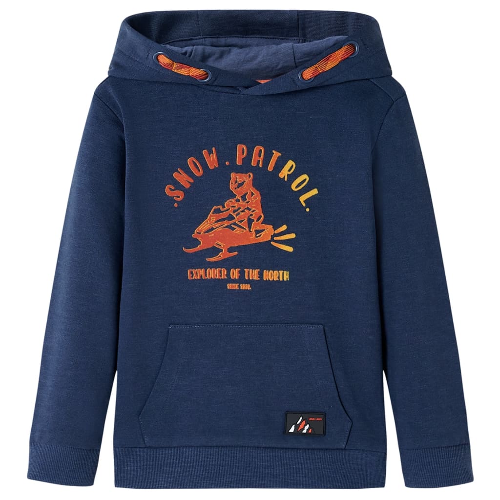Kinder-Kapuzenpullover Marineblau Melange und Orange 92