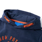 Kinder-Kapuzenpullover Marineblau Melange und Orange 116