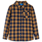 Kinderhemd Karomuster Cognac und Blau 92