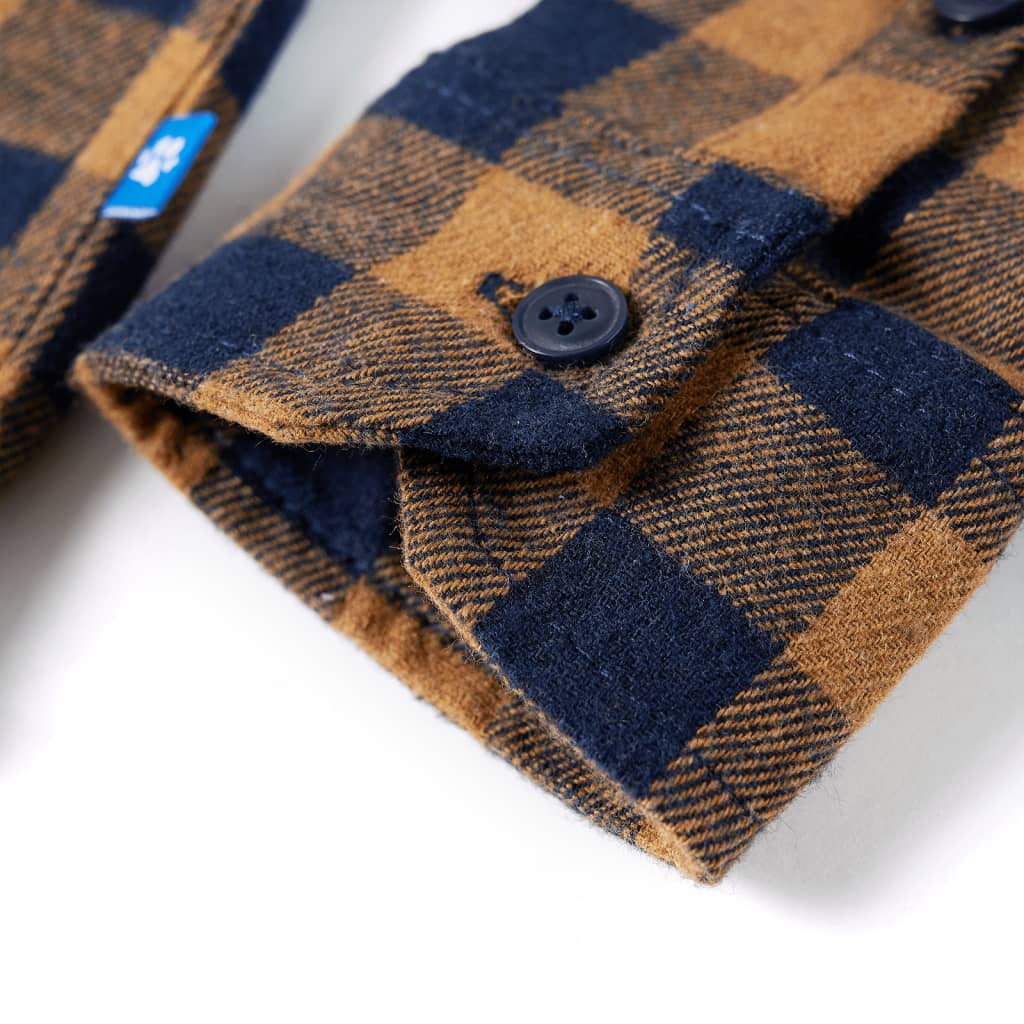 Kinderhemd Karomuster Cognac und Blau 92