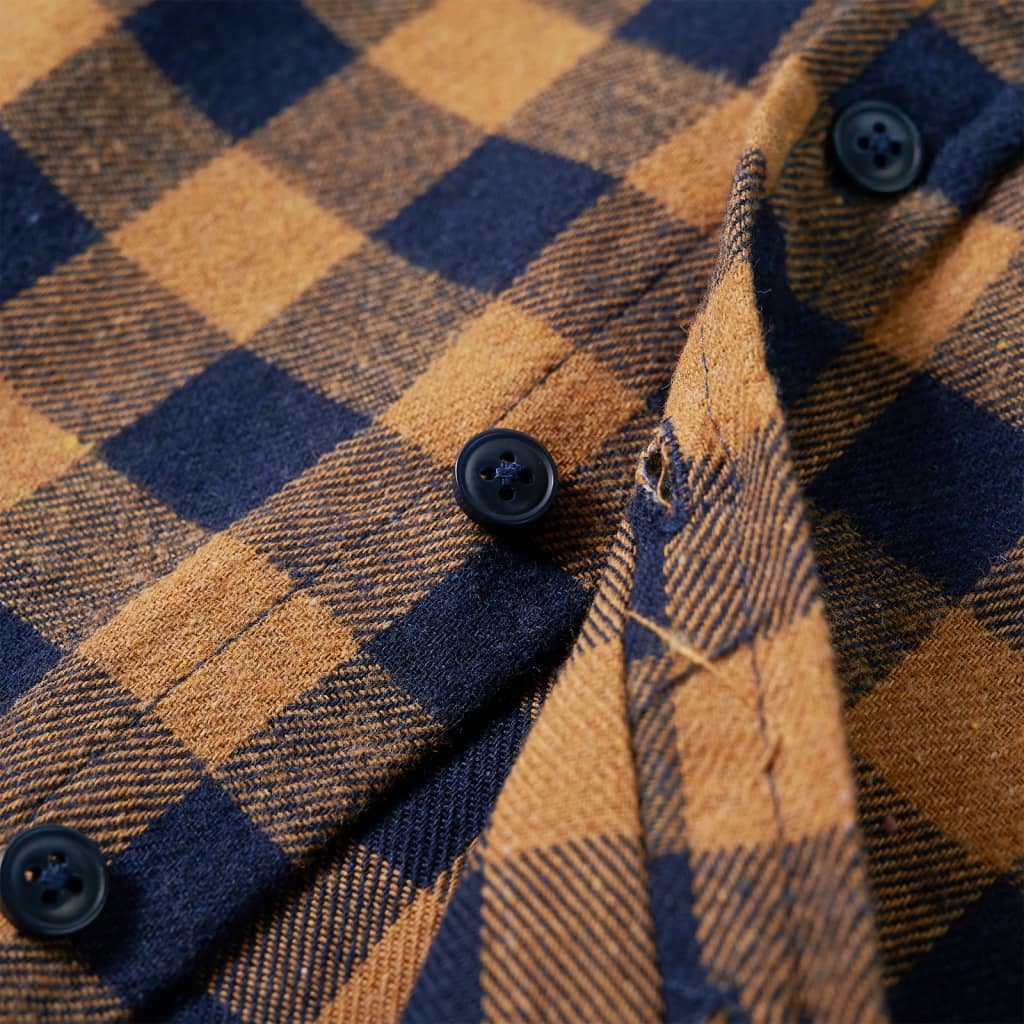 Kinderhemd Karomuster Cognac und Blau 104
