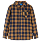 Kinderhemd Karomuster Cognac und Blau 116