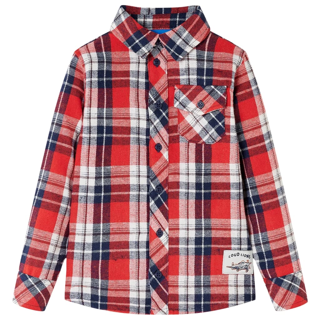 Kinderhemd Karomuster Cognac und Blau 104